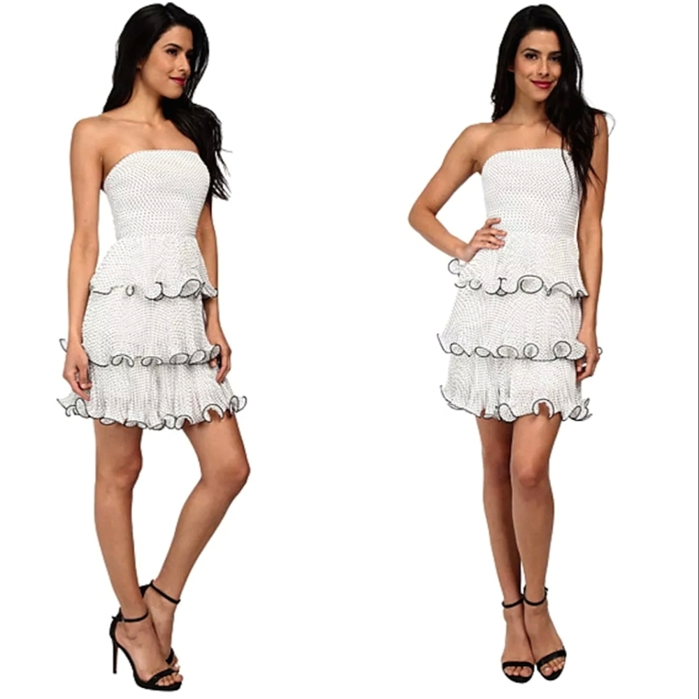 Erin Fetherston Nwot Strapless White/Black Polka Dot Ruffled Tier Party …